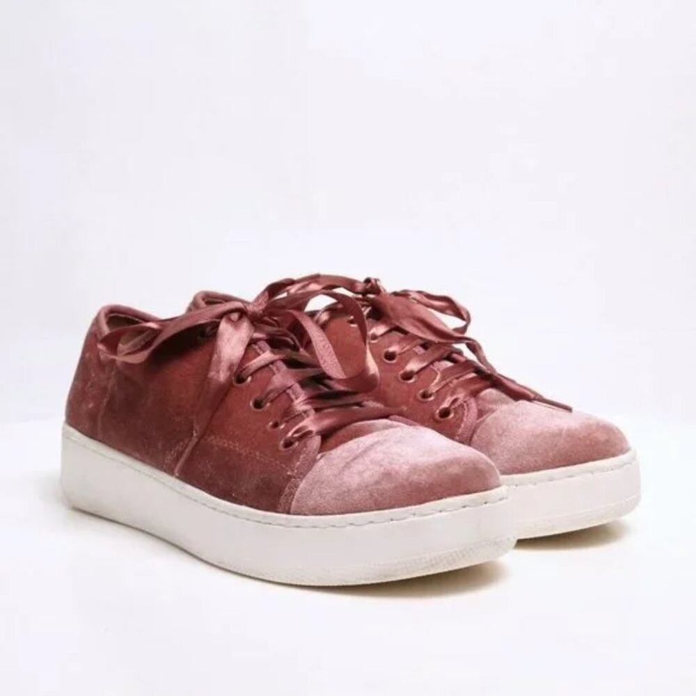 Steve Madden Womens Bagley Velvet Platform Sneakers Size 9 Rose Pink Satin Laces